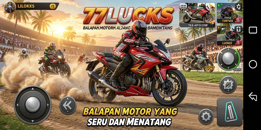 Tampilan gameplay balapan motor yang seru dan mendebarkan di 77LUCKS.