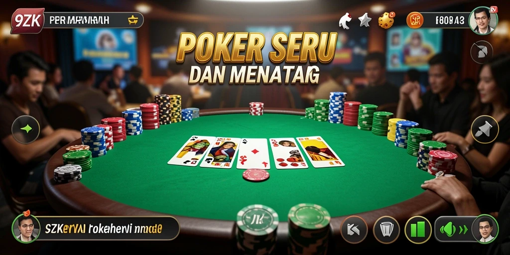 Gameplay seru poker di 9ZK dengan berbagai mode permainan.