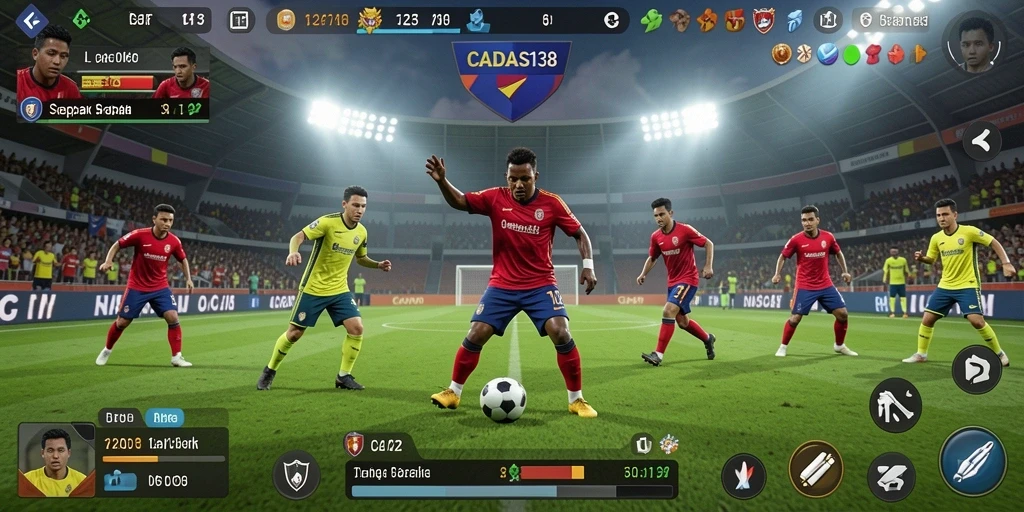 Tampilan gameplay CADAS138 dengan suasana sepak bola yang penuh aksi.