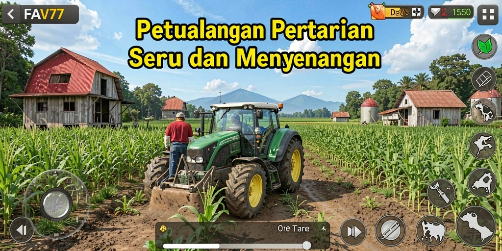 Tampilan gameplay FAV77 dengan kebun yang subur dan tanaman beragam.
