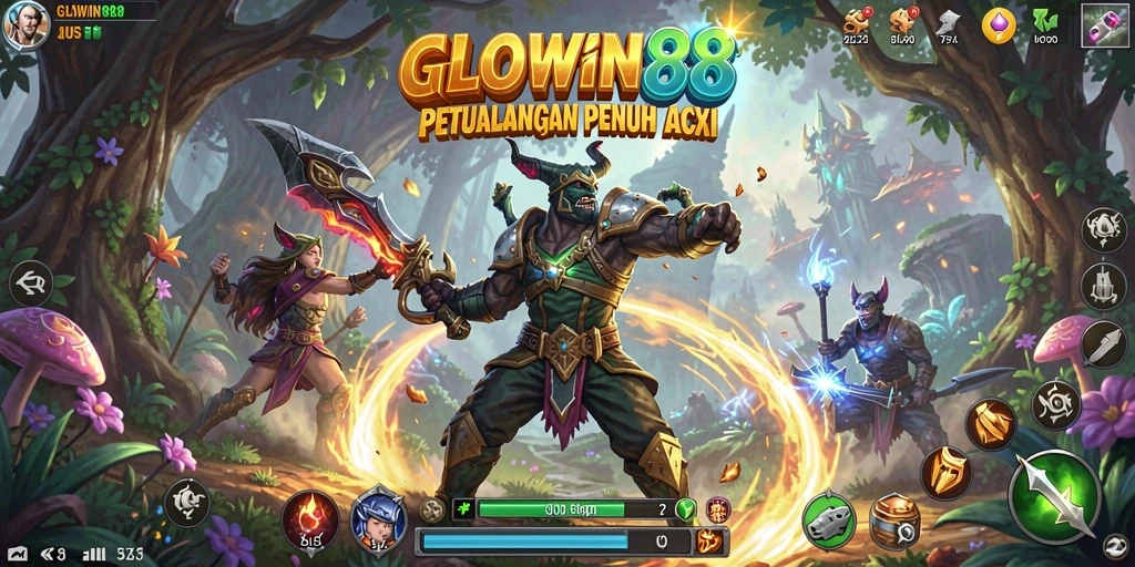 Screenshot dari gameplay GLOWIN88 menampilkan aksi pertarungan seru.