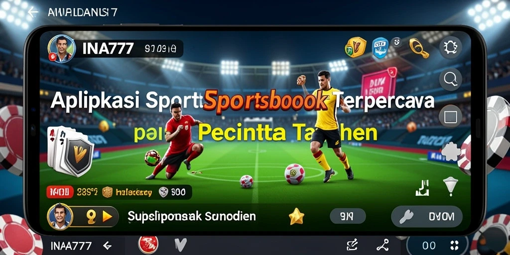 Screenshot utama menampilkan antarmuka aplikasi Sportsbook INA777 yang dinamis.