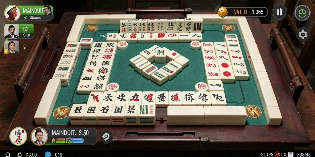 Tampilan gameplay <strong>MAINDUIT</strong> yang menarik dengan desain Mahjong yang kreatif.
