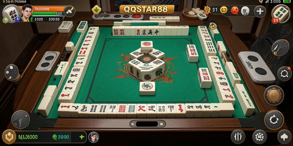 Screenshot gameplay QQSTAR88 yang menunjukkan suasana permainan Mahjong yang seru.