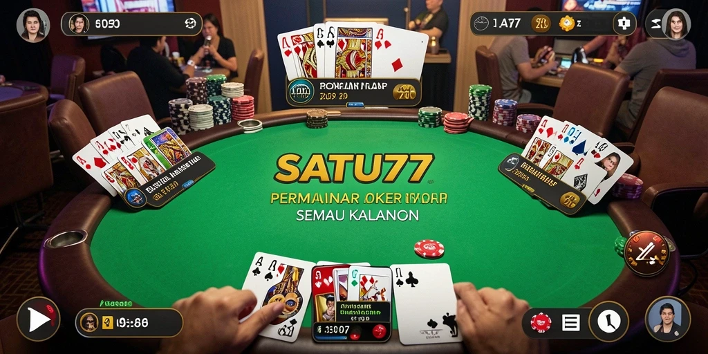 Tampilan gameplay poker yang mendebarkan di SATU77.