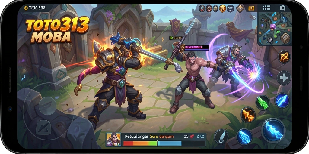 Tangkapan layar gameplay TOTO313 menampilkan aksi seru dalam pertarungan MOBA.