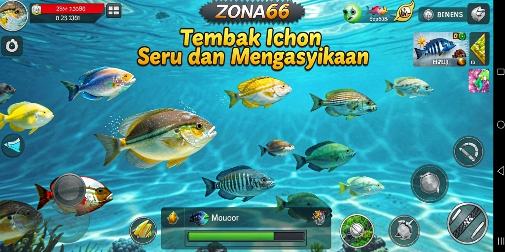 Tampilan gameplay menarik dalam ZONA66 saat menembak ikan.